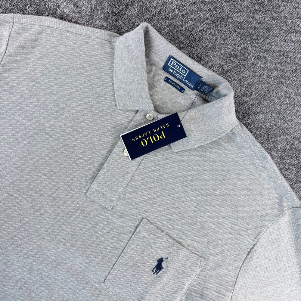 Polo Ralph Lauren The Big Shirt Mens Large Gray Cotton Pique Pocket Polo NWT